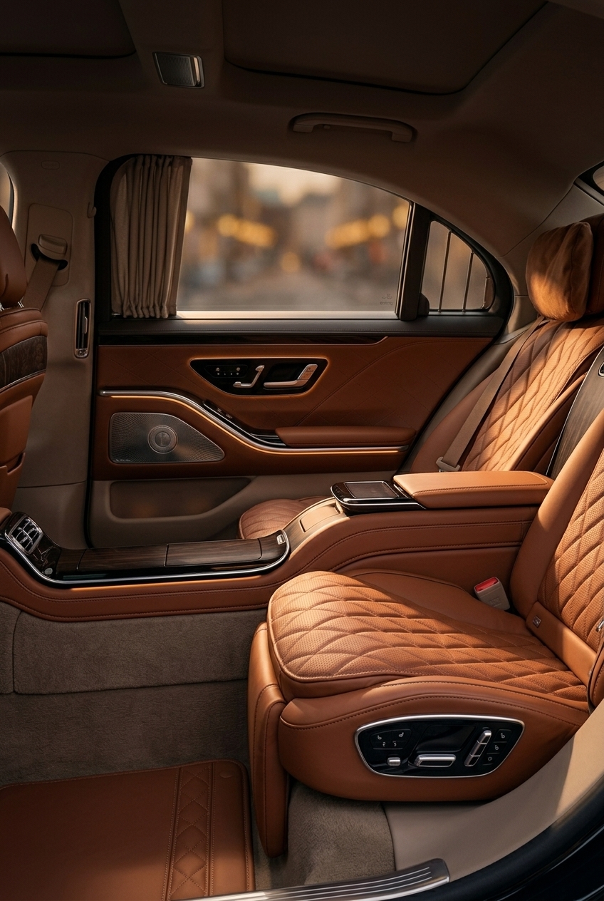 The rear cabin of the recommended vehicle, seen through the open rear door.